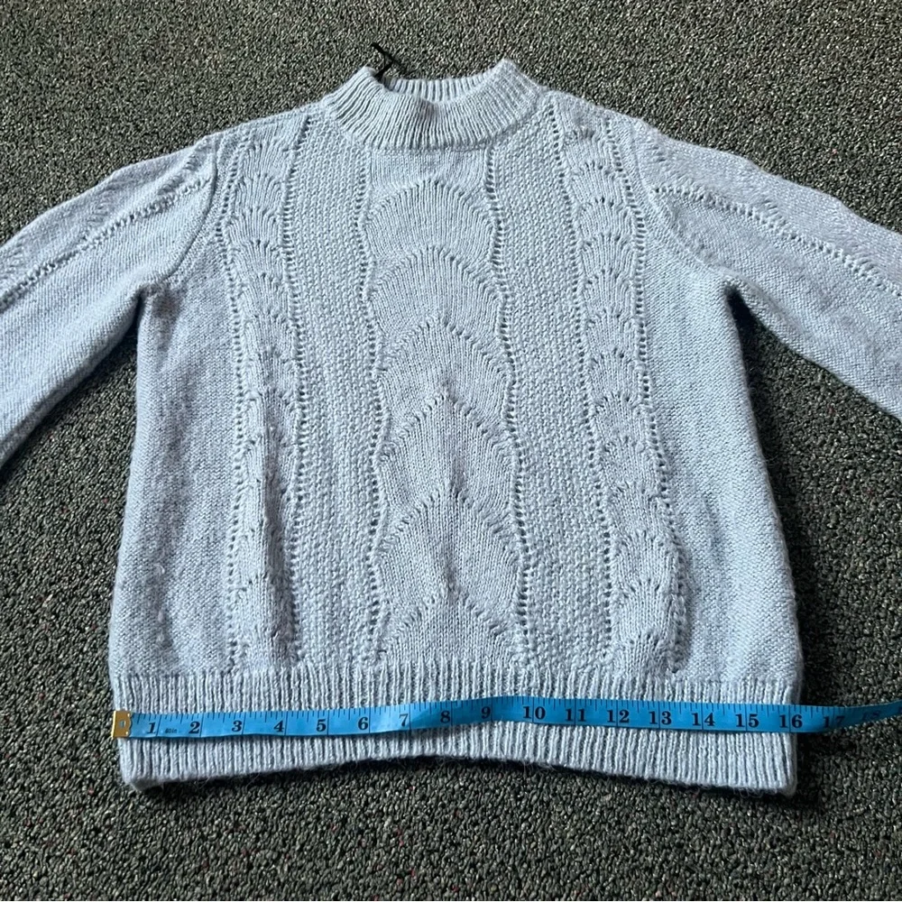 H&M Baby Blue Pastel Mockneck Baggy Sleeve Hole Knit Acrylic Mohair Wool Sweater